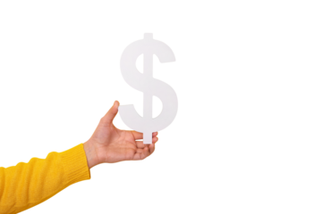 hand holding dollar symbol isolated on transparent background
