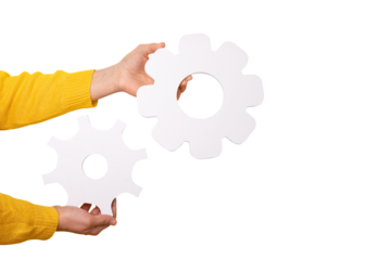 gear symbol in hands isolated on transparent background