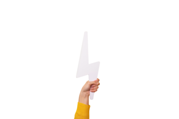 lightning bolt icon in hand isolated on transparent background