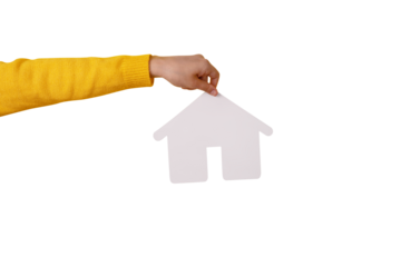 hand holding house isolated on transparent background, construction concept