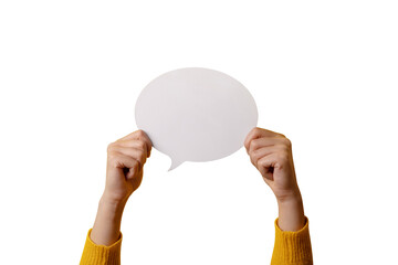 Dialogue icon, blank speech bubble in hand isolated on transparent background - obrazy, fototapety, plakaty