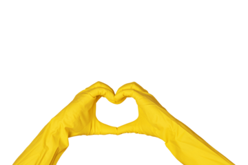 Hands in gloves making heart shape isolated on transparent background, love cleanliness concept