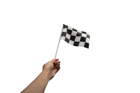 hand holding a checkered flag  isolated on transparent background