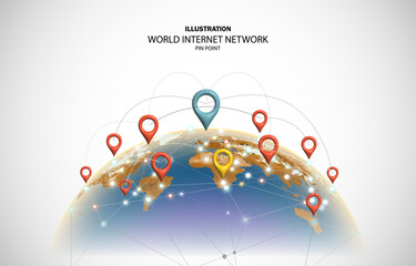 World map technology internet network with Pin point.