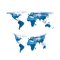 World map in blue. Global continent 3d, asia, america, australia, african, europe, global.