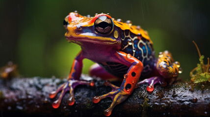 Naklejka premium Colorful frog in the rainy forest