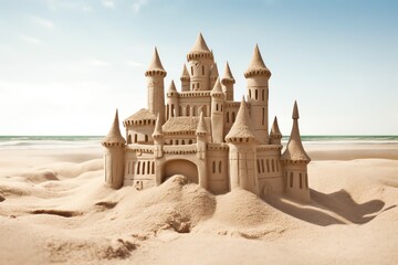 A playful sandcastle empty beach wallpaper