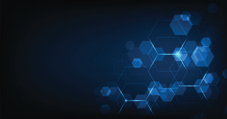 Hi-tech digital hexagon background. Geometric design with hexagons on dark blue background. 