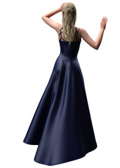 Naklejka premium 3D Blond girl in blue evening dress