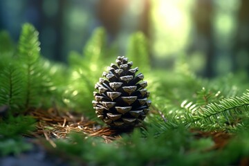 A robust pinecone resting on a bed of needles wallpaper