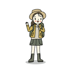 Happy woman love hiking, hand drawn style vector