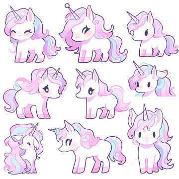 character design sheet, Set of A cute unicorn wing isolated