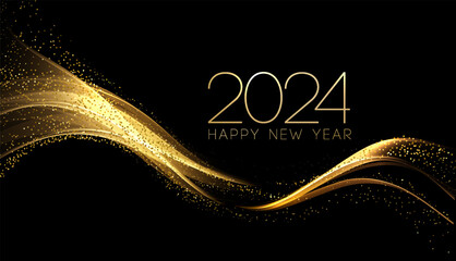 2024 New Year Abstract shiny color gold wave design element - 621454104