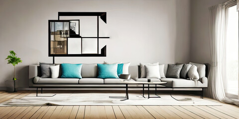 Mockup frame home sofa interior style modern,Generative AI.