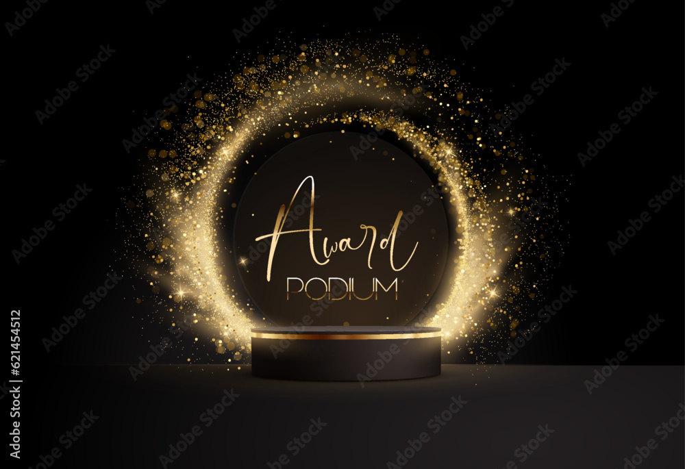 Poster abstract shiny color gold circle frame and podium design element