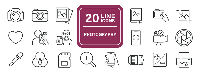 Photography line icons. Editable stroke. For website marketing design, logo, app, template, ui, etc. Vector illustration.