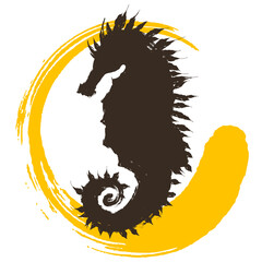 タツノオトシゴのシルエットの年賀状素材　ベクター © kumao