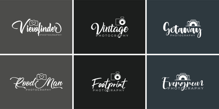 Signature photography logo design with camera icon vector template and unique brand name