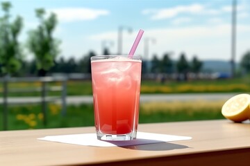 A chilled glass of pink strawberry lemonade - obrazy, fototapety, plakaty