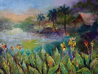 colorful abstract oil painting flower background