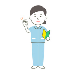 woman, nurse, medical care, beginner, inexperienced, ok, good, simple, simple substance, human, illustration, vector, smile, advice