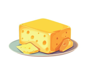 Fresh gourmet cheese slices on yellow plate