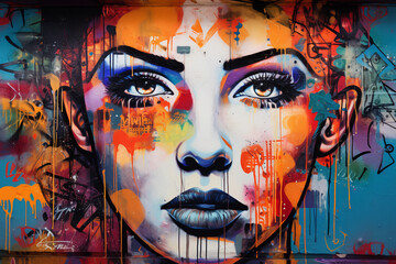 wall grafitti woman potrait grunge street style, AI generated - obrazy, fototapety, plakaty