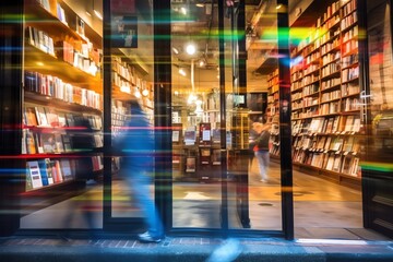 A vibrant bookstore window display