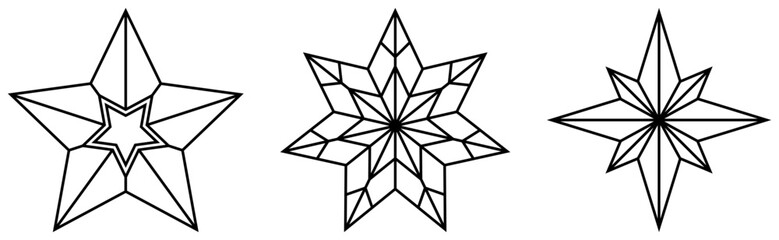 Weihnachtsstern abstrakt Kontur vektor Set oder Kollektion in Schwarz. Isolierter Hintergrund.
Symbol für Jesus Geburt. Für Hintergründe, Kalender, Einladungen, Grußkarten etc.