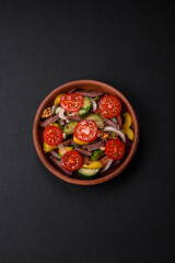 Delicious fresh salad with beef slices, cherry tomatoes, sweet peppers