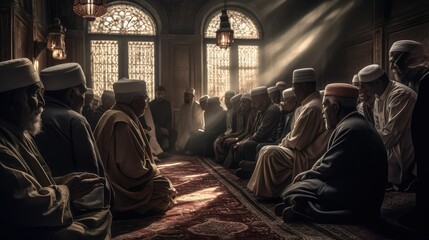 the Sufis in the mosque pray and dhikr to Allah