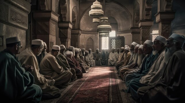 Group of muslim men praying