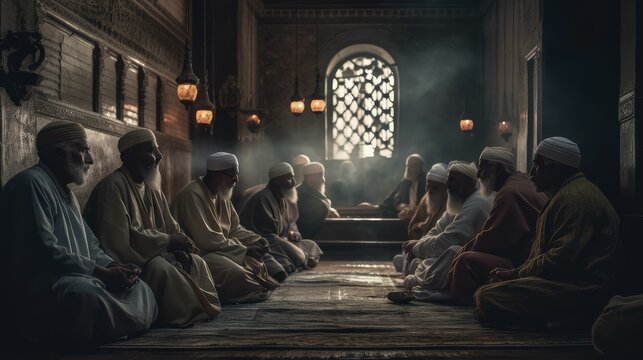 Group of muslim men praying