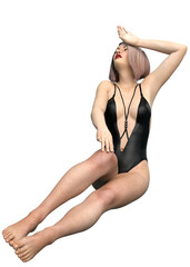 3D Woman in black monokini