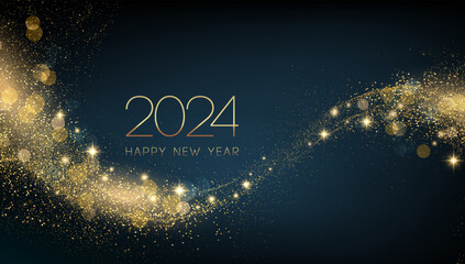2024 New Year Abstract shiny color gold wave design element - 621460364