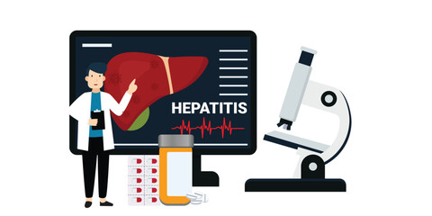 Medical diagnosis of Hepatitis, Cancer, cirrhosis and hepatitis. Vector flat illustration