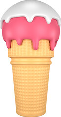 3d ice cream cone illustration. Design element with summer theme. 3D render.