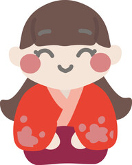 デフォルメした笑顔で正座する着物の女性のイラスト