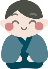 デフォルメした笑顔で正座する着物の男性のイラスト