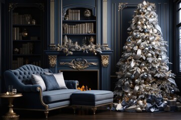 Classic Christmas decorated interior room. Generative AI