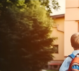 Back to school. child with backpack  going to school with fun,  generative AI 