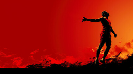 Silhouette of a man on a red background with space for text