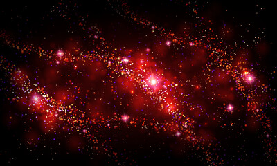 Abstract glitter, bright wave of red hue on a black background.