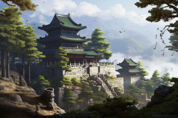 Naklejka premium Korean fortress standing majestically
