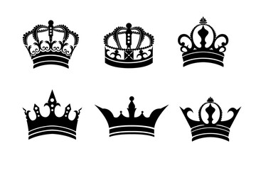 Crown icon. Black king crown symbol. Set of isolated crown icons. Vector illustration.