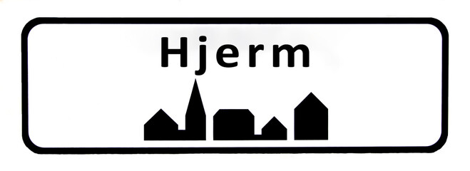 City sign of Hjerm - Hjerm Byskilt