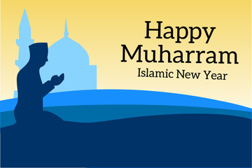 Happy Islamic New Year 1 Muharram. Background, template, greeting card, Islamic new year Vector illustration.