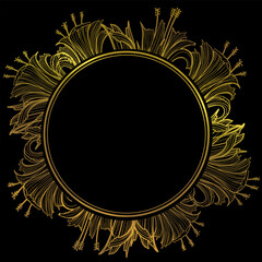 Gold frame with floral ornaments. Place to insert text. For an invitation, a wedding, and a holiday card, as well as a post in the social network.