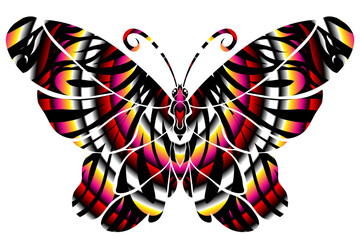 Beautiful symmetrical colourful gradient butterfly design with batik ethnic dayak pattern 