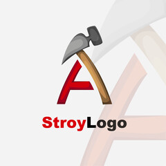 Construction logo with a hammer. Letter A logo.